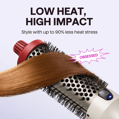 Holiday LE Blowout Boost with text 'Low Heat, High Impact' on a white background