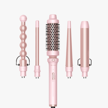 Pink Multi Curl 5-in-1 set with interchangeable attachments on a white background