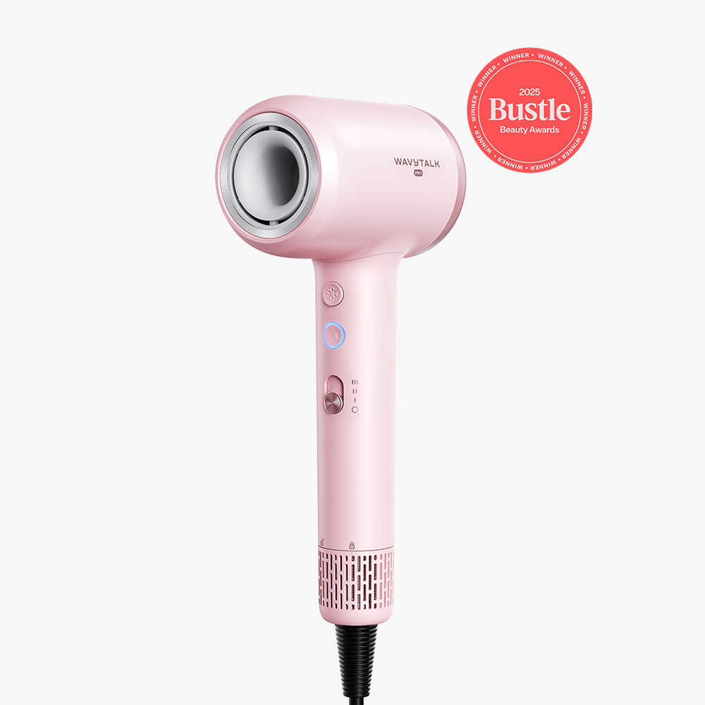 Pink Turblow Pro hair dryer with 'Bustle' beauty award badge on a white background